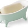 6.1" Vintage Ceramic Mini Decorative Clawfoot Bathtub Bar Soap Dish, Kitchen Sponge Holder and Shower Tray for Bathroom, 1 Pack (Bright Teal)