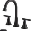 Bathroom Faucets for Sink 3 Hole,  Matte Black Bathroom Sink Faucet with Pop-up Drain and Supply Lines, Stainless Steel Lead-Free Widespread Faucet for Vanity RV Farmhouse Sink