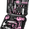 Drill Set: Tool Set with 8V Pink Cordless Drill, Home Tool Kit with Drill, Hand Tool Kits for Women 126 Piece