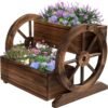 Wooden Wagon Planter Box, Garden Planter with Wheels,Decorative Planter for Flowers Herbs Vegetables for Indoor & Outdoor D??cor, Flower Cart for Patio Garden Balcony